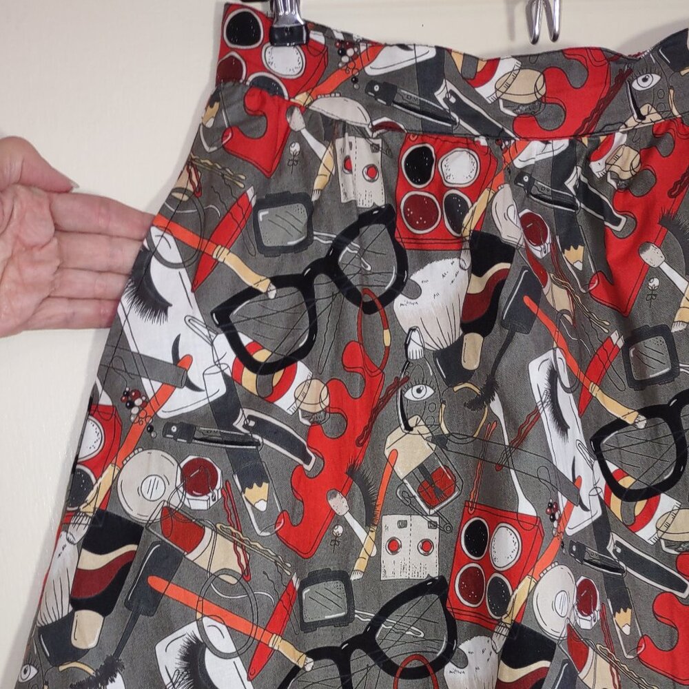 Retrolicious Retro Cosmetic Print A-Line Skirt Nostalgic Festival Skater Small - Picture 5 of 12